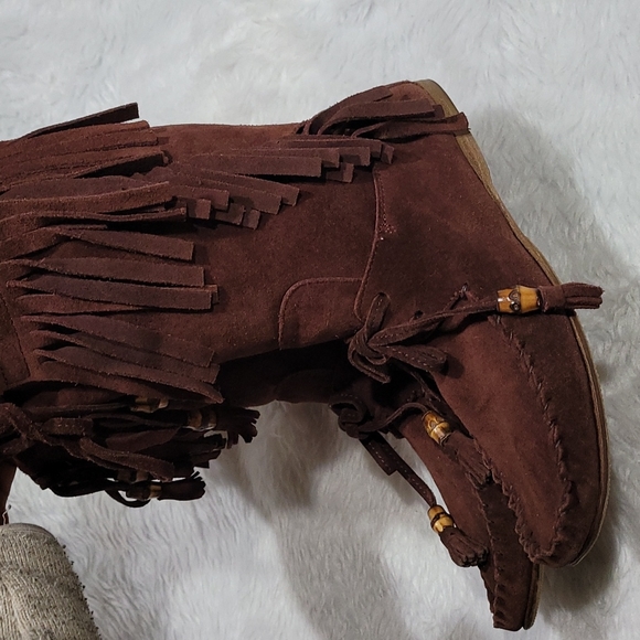 Authentic Gucci Babouska Hysteria Fringe Brown  bamboo Suede Boots - Picture 7 of 16